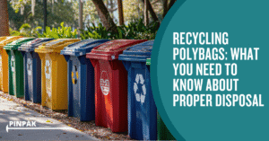 Recyclable polybags in a disposal bin promoting eco-friendly waste practices.